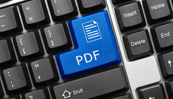 An undated image of a keyboard with a PDF key. — Canva