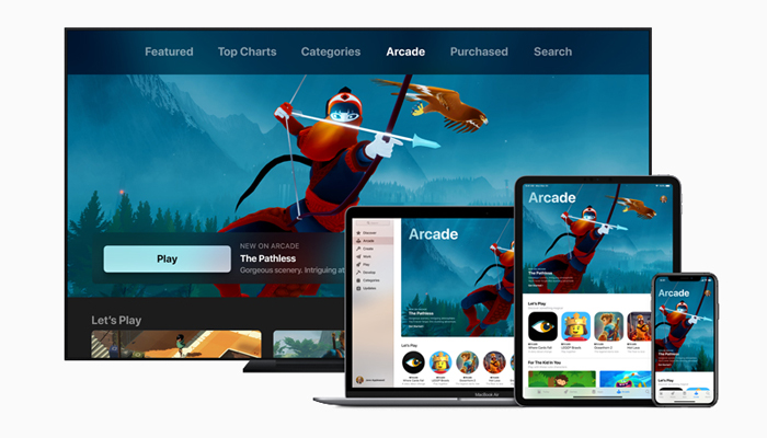 An undated image showing Apple Arcade on various devices. — Apple