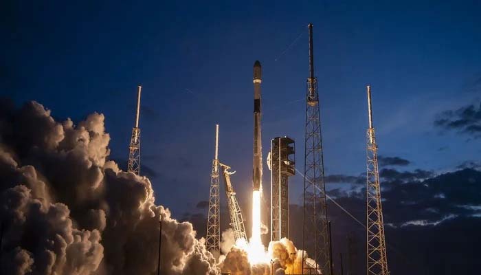 The image shows SpaceX Falcon 9 launching Starlink satellites to orbit from Florida on March 26 2024. — X/@SpaceX