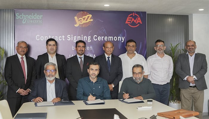 A still image of Jazz and ENA representatives signing an agreement. — Supplied