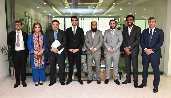 An image of PTA chairman Major General (R) Hafeez-ur-Rehman with TikTok delegation led by METAPSA Head of Global Public Policy Mr Emir Gelen, discussing digital engagement and youth online safety initiatives. Delegation members: Mr. Fahad Khan Niazi, Ms. Sidra Jalil, Mr. Ilunga Mpyana, and Mr. Sohaib Khan in Islamabad on November 21, 2024. — Supplied