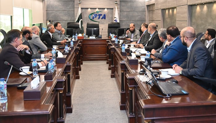 An image of stakeholder consultation on VPN registration hosted by PTA, with key participants including the CEOs of PSEB, PASHA, PAFLA, and representatives from MoIT, MOFA, SBP, and PTA on November 21, 2024. — Supplied  .