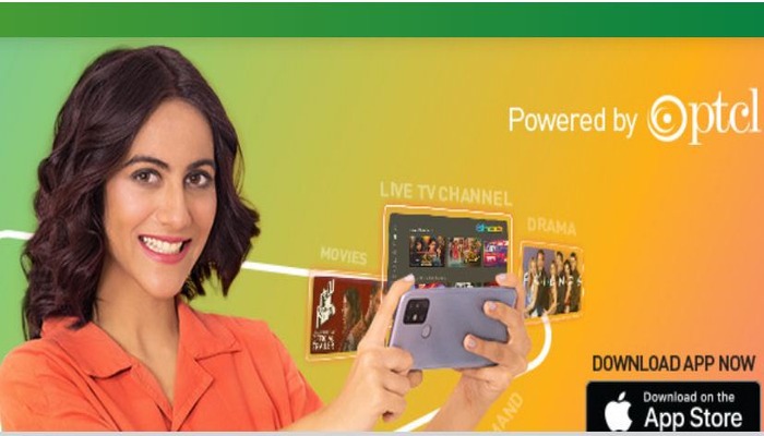An undated image of a girl holding a phone using PTCL app. — PTCL