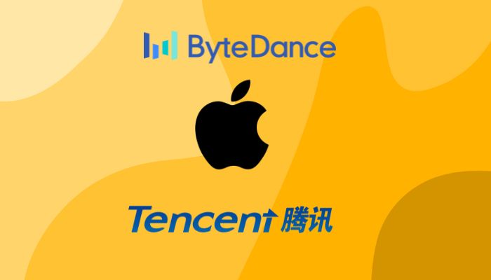 A representational image of ByteDance, Apple, and Tencent logo. — ByteDance/Apple/Tencent/Canva
