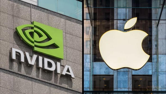 An undated image of Nvidia (left) and Apple (right). — Getty Images