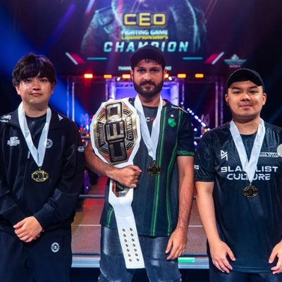 An undated image of Tekken player Atif Butt posing his belt at the Community Effort Orlando (CEO) 2024 tournament. — CEO