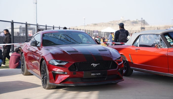 A Ford Mustang displayed at Pakwheels AutoShow in Karachi, on December 25, 2024. — Gadinsider via Syed Taha Nawaz