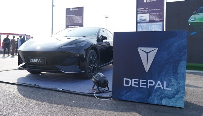 A Deepal electric vehicle displayed at Pakwheels AutoShow in Karachi, on December 25, 2024. — Gadinsider via Syed Taha Nawaz