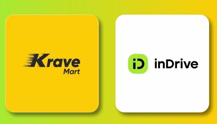 An undated image of Krave Mart and the InDrive logo. — Krave Mart/InDrive/Canva