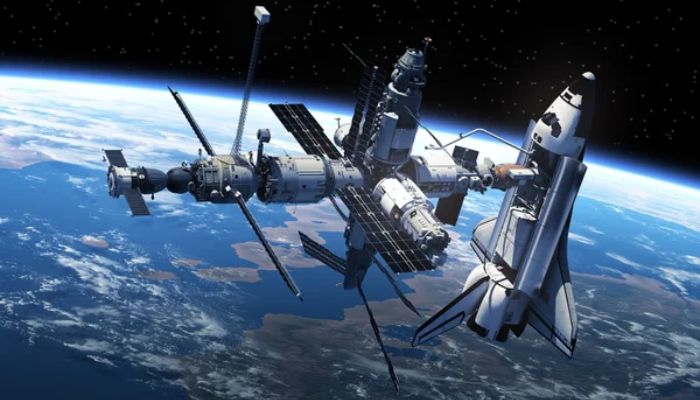 An undated image of a space station in space. — Depositphotos