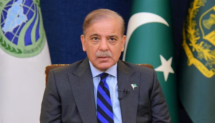 PM Shehbaz Sharif addresses the 23rd SCO Summit, hosted virtually by India, in Islamabad, Pakistan, July 4, 2023. — Reuters