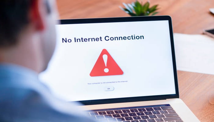 An undated image showing no internet connection on a laptop. — iStock