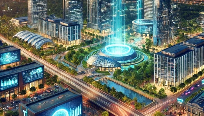 An AI-generated image of a tech hub. — ChatGPT
