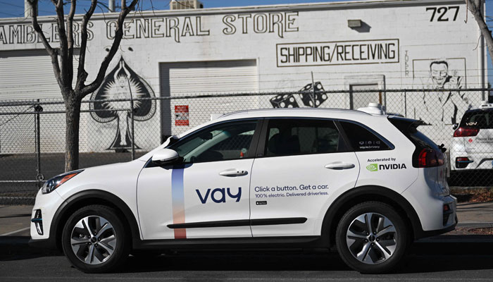 A Vay remote driving Kia electric vehicle sits parked ahead of the Consumer Electronics Show (CES) in Las Vegas, Nevada on January 6, 2025. — AFP