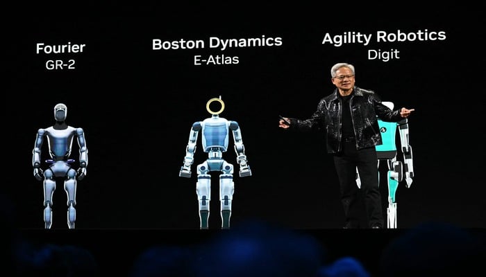 Nvidia CEO Jensen Huang delivers a keynote address at the Consumer Electronics Show (CES) in Las Vegas, Nevada on January 6, 2025. — AFP
