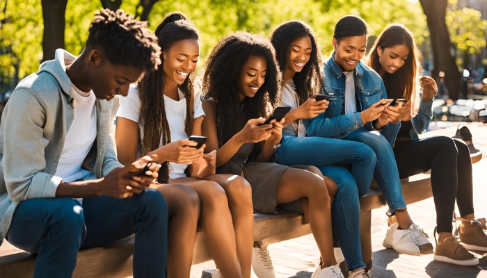 An AI-generated image of group of people using their phones. — Canva