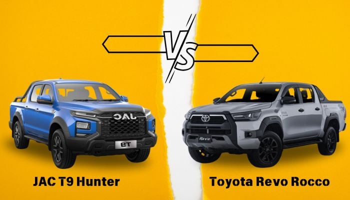 An undated image of JAC T9 Hunter (left) and Toyota Revo Rocco (right). — JAC Motors/Toyota/Canva
