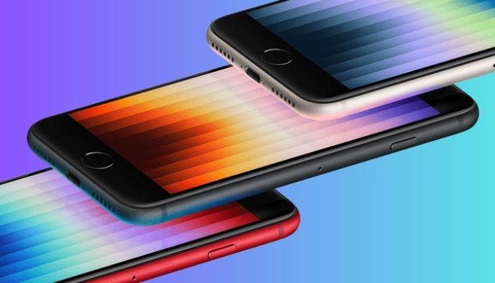 An undated image displays a collection of iPhone SE models. — Apple