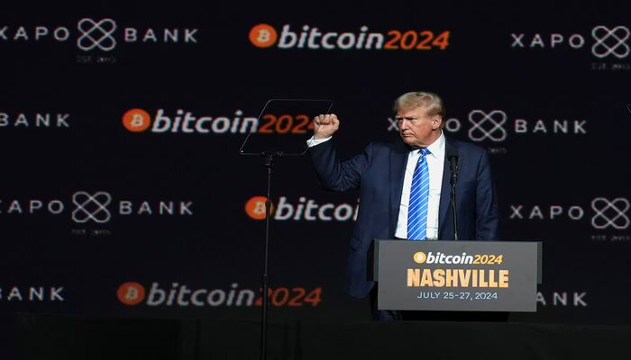 President Donald Trump gestures at the Bitcoin 2024 event in Nashville, Tennessee, US, July 27, 2024. — Reuters