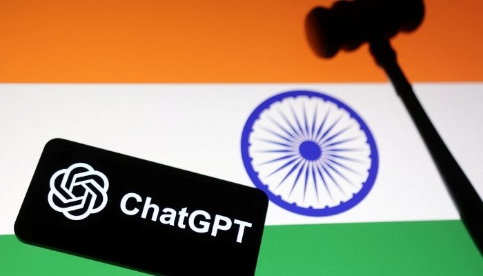 An undated image of ChatGPT with an Indian flag on the background. — Reuters