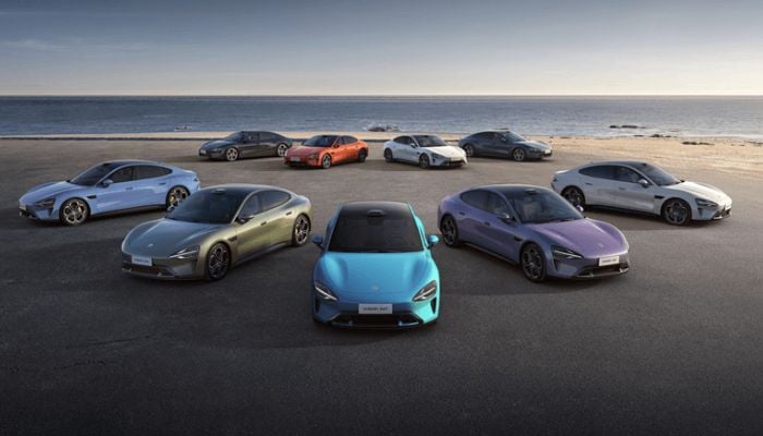 An undated image of Xiaomi Sedan SU7 models. — Xiaomi