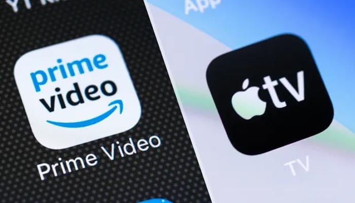 An undated image of Prime Video app logo (left) and Apple TV logo (right). — Shutterstock