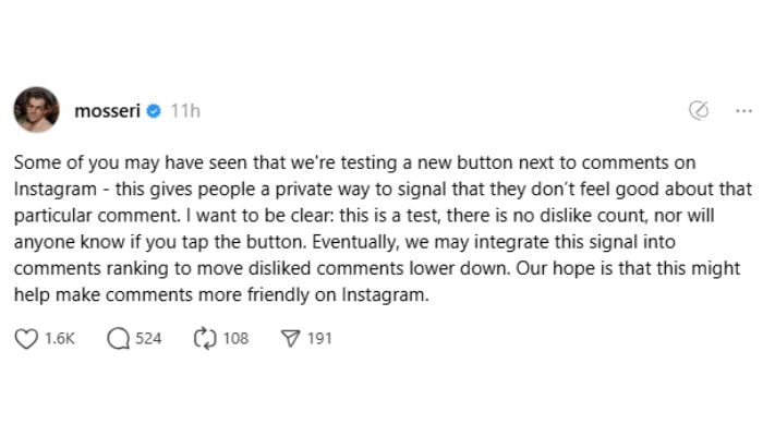 Instagram testing new ‘dislike’ button for comments