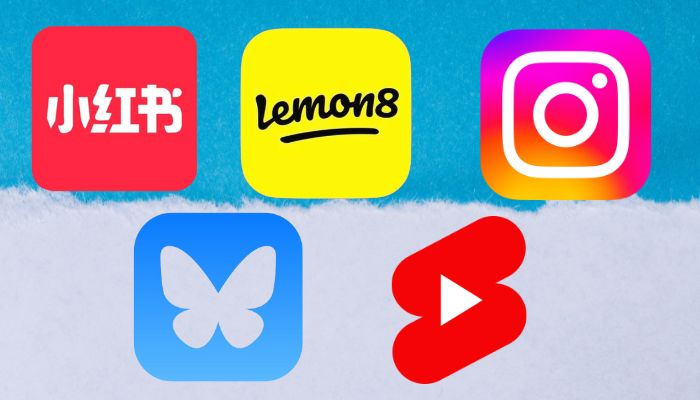 An undated image of RedNote, Lemon8, Instagram, BlueSky, YouTube Shorts logos. — RedNote/Lemon8/Instagram/BlueSky/YouTube Shorts/Canva