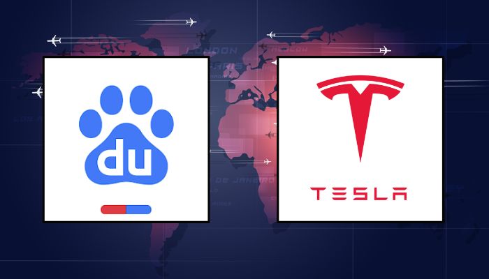 An undated image of Baidu and the Tesla logo. — Baidu/Teslla/Canva