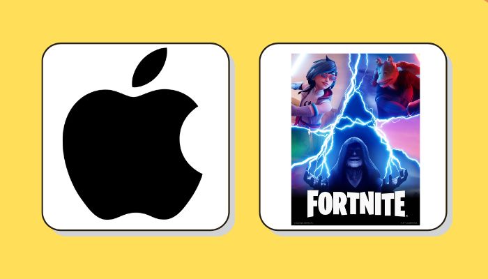 An undated image of Apple logo and Fortnite poster.  — Apple/Epic Games/Canva