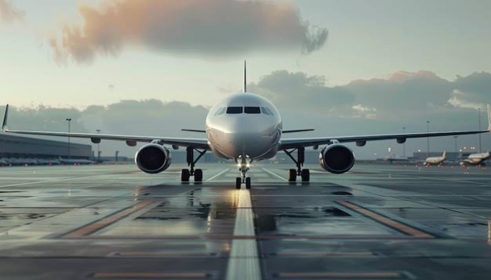An undated image of plane over a runway. — Freepik