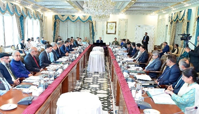 Prime Minister Muhammad Shehbaz Sharif chairs a meeting of the National Economic Council in Islamabad on Wednesday. —APP