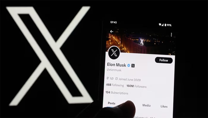 An undated image of X logo, alongside Elon Musk account shown. — Getty Images